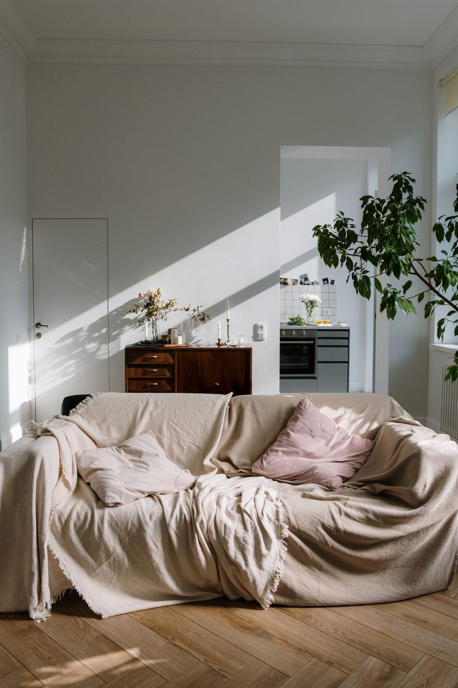 A warm, refined living space with natural textures